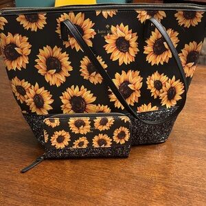 Kate Spade Black and Yellow Sunflower Tote and wallet